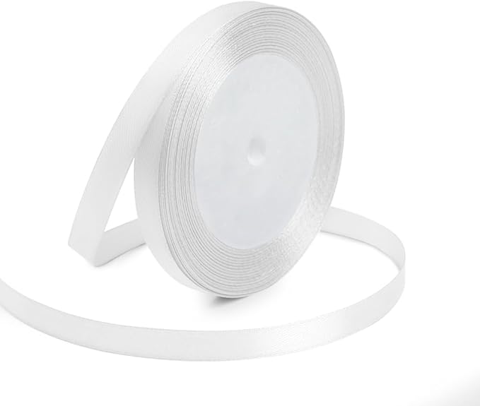 KMER LIFE 3/8 Inches x 25 Yards White Satin Ribbon Solid Fabric Ribbons for Crafts, Wedding Decor, DIY Hair Accessories, Sewing, Gift Package Wrapping, Valentine's Day Bouquet and More