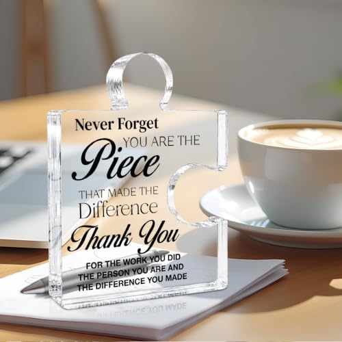 Thank You Appreciation Gifts for Coworkers, Retirement Goodbye Gift for Coworkers Colleagues Employees, Never Forget You Are the Piece That Made the Difference Acrylic Puzzle Piece Plaque Office Decor
