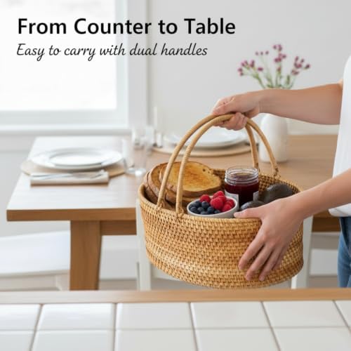rattan picnic basket with handle, 12.6x9x5 in handwoven, view 9