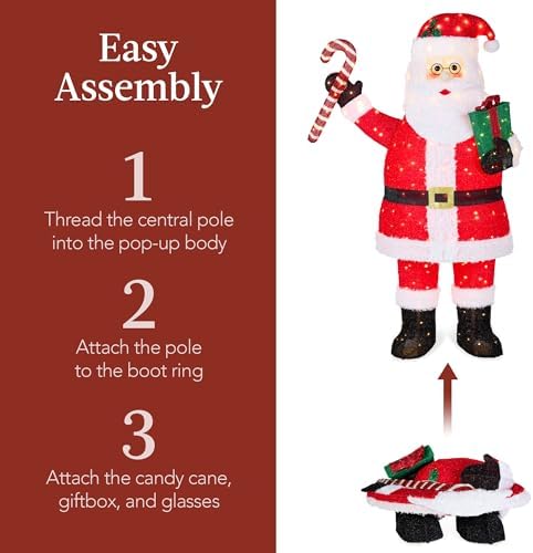 best choice products 5ft lighted pop-up santa, large showing dimensions