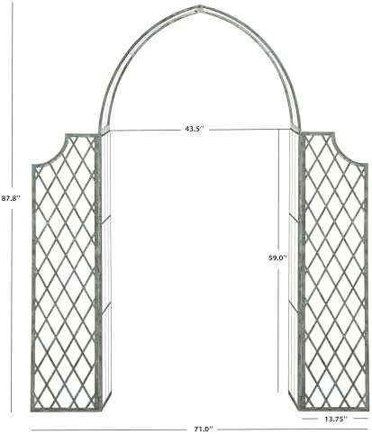 safavieh outdoor jaida metal garden arbor, 88" antique showing dimensions