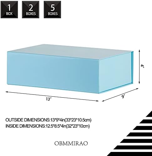 blue magnetic large gift box with lid, 13x9x4, close-up detail