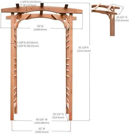 solid fir wood garden arch trellis for climbing, close-up detail