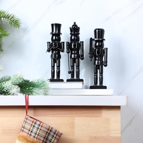 cinnvoice 3 pcs black christmas nutcracker figure statue showing dimensions
