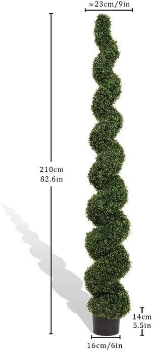the bloom times 7ft large spiral topiary trees, close-up detail