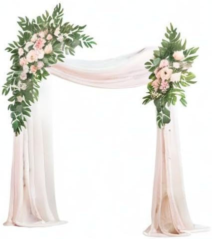 Artificial Arch Flowers Kit(Pack of 4),2Pcs Artificial Flower Arch Decor, 2Pcs Drapes, Ceremony and Reception Background Rose Decoration, Flamingo Pink Rose Floral Outdoor Party Decor