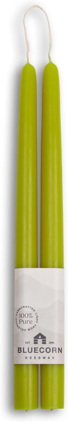Bluecorn Beeswax Taper Candles, 100% Pure Natural Bees Wax, Pair of 12 Inch Sage Green Tapered Candlesticks, Clean Burning & Dripless, Fragrance Free, Long Lasting, Home Decor, American Made, 1 Count