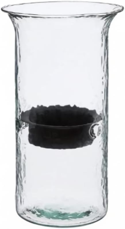 Glass Hurricane Pillar Candle Holder with Rustic Metal Insert, Perfect as a Centerpiece (Large)