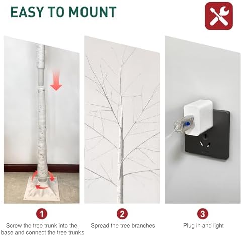 6ft white firefly tree with lights - lighted showing dimensions