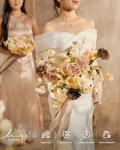 Ling's moment Artificial Flowers Fake Roses Faux Gardenia Foam Brown Beige | Silk Flower, Real Touch Filler Flower, Indoor Outdoor Decor, Table Centerpieces, Wedding Bouquets, Floral Arrangments, 24pcs