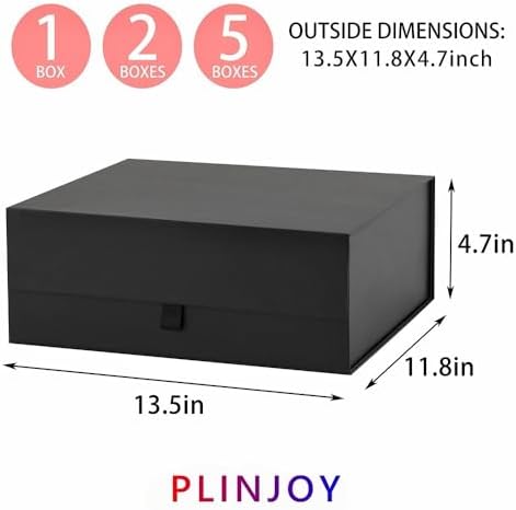 Black Gift Box Large 13.5x11.8x4.7 Inches, Black Gift Boxes for Presents with Magnetic Closure Lid, Luxury Gift Box Rectangle Collapsible Boxes for Gift Packaging