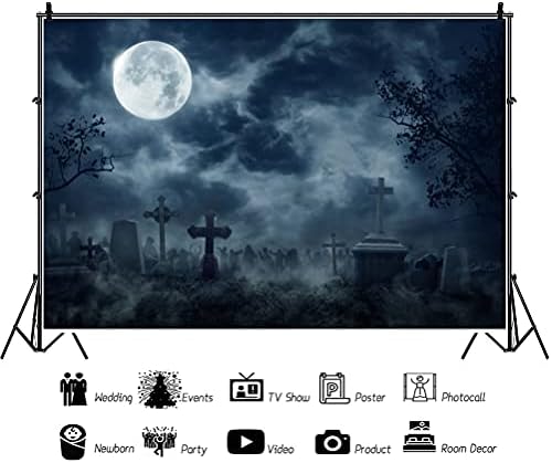 12x8ft Polyester Graveyard Scary Halloween Backdrop for Photography Misty Cem...