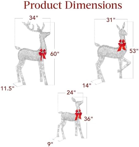 best choice products 3-piece large lighted christmas deer on a desk or shelf