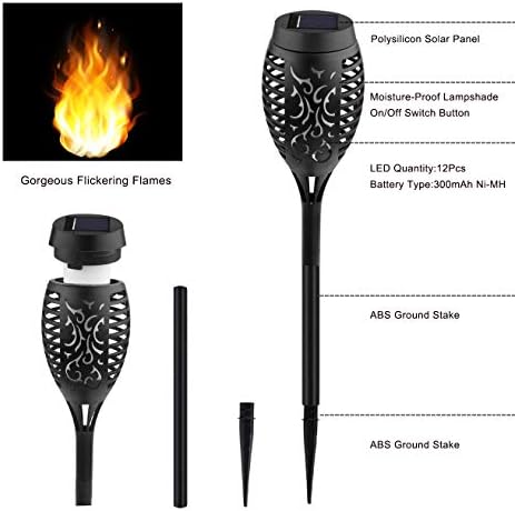 Kurifier Solar Lights Outdoor 12Pcs Solar Torch Light with Flickering Flame