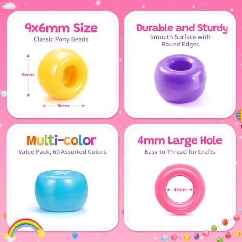 umikk 10000pcs pony beads bulk, 60 colors kandi showing dimensions