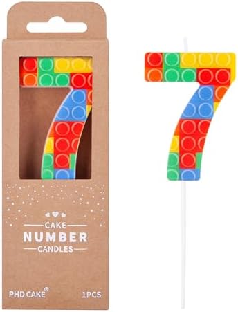 PHD CAKE Number 7 Building Block Birthday Cake Candle, Numeral Birthday Candles