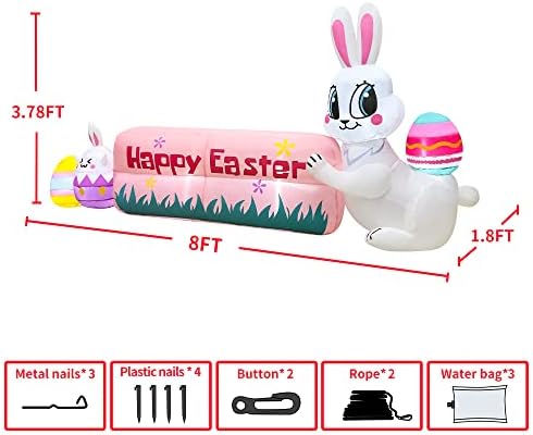 8ft easter inflatables bunny outdoor decoration with happy, package contents