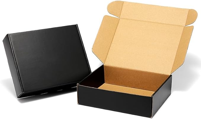 24 Pack 9x8x2 Inches Black Shipping Boxes，3 Layers Corrugated Cardboard Box, Black Mailer Boxes for Packaging Small Business Mailing Gifts Giving Products Wrap Boxes (9''x8''x2'')