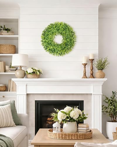 ddhs 20" boxwood wreaths front door, artificial spring showing dimensions
