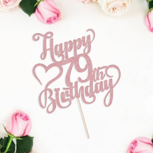 Happy 79th Birthday Cake Topper - 79th Birthday party Decorations | Rose gold Glitter Happy 79th Birthday Cake Topper Suitable for: Anniversary/Wedding, 79th Birthday Party Cake Decorations