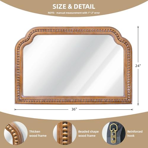 36x24 inch farmhouse arch wall mirror wood beaded shown in use