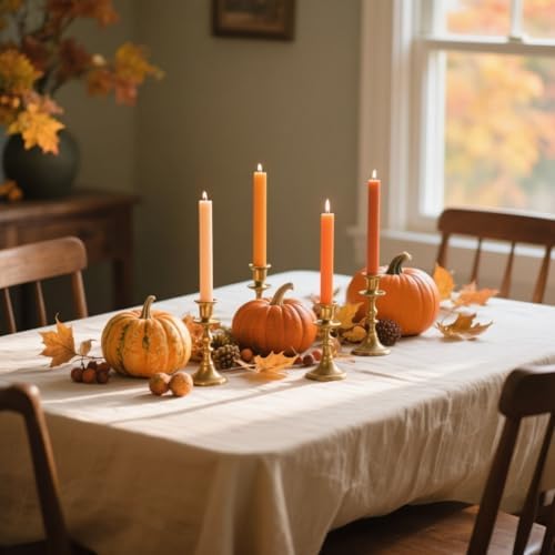 12-Pack Earth Tone Taper Candles, 10 Inch Unscented Dripless Candlesticks, Long-Lasting Burn Time of 7-8 Hours, Perfect for Fall Harvest Halloween Thanksgiving Dinners Parties and Home Décor