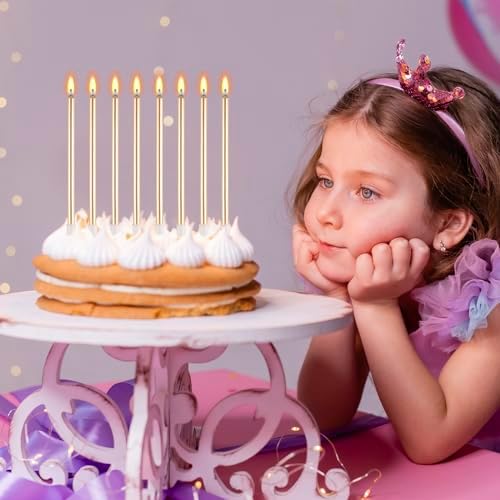 BEAN LIEVE 30-Count Champagne Gold Long Thin Metallic Birthday Candles, Cake Candles, Birthday Parties, Wedding Decorations, Party Candles, Cake Decorations