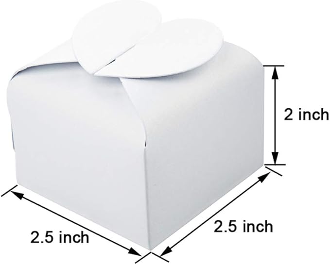 AWELL White Candy Box Bulk 2.5x2x2.5 inches with Heart Bow Party Favor Box,White Glitter,Pack of 50