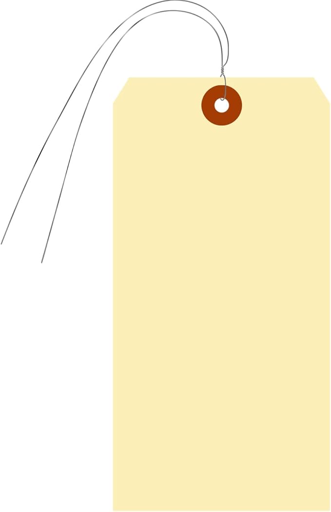 SmartSign Blank Manila Shipping Tags with Wire, Size-10, Pack of 100, 15pt Thick Prewired Cardstock Tag, 7.25 x 3.625 inch Paper Hang Tags with Reinforced Fiber Patch