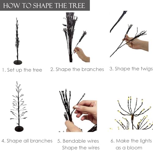 hairui lighted brown starburst tree with 368l warm, side view