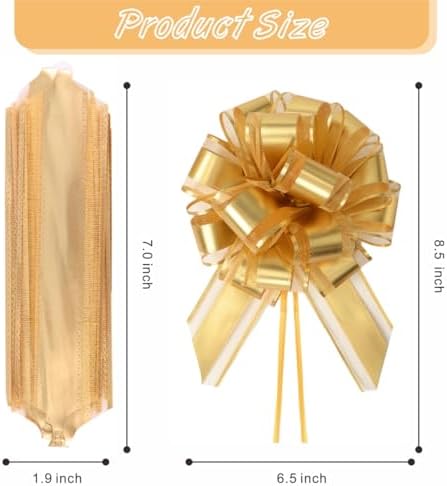 10-Pack Metallic Gold Pull Bows for Gift Wrapping - 6 Inch Reusable Ribbon Bows, Large Instant Floral Decor Bow for Wedding, Christmas, Birthday Decor, Gift Basket & Party Decorations