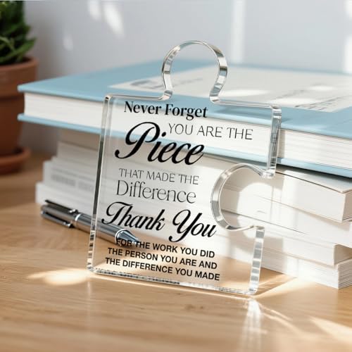 Thank You Appreciation Gifts for Coworkers, Retirement Goodbye Gift for Coworkers Colleagues Employees, Never Forget You Are the Piece That Made the Difference Acrylic Puzzle Piece Plaque Office Decor