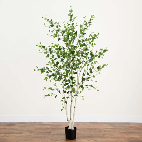 nearly natural 7 ft artificial birch tree with on a desk or shelf