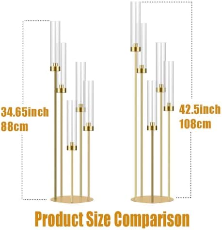 35in 10 Set Gold Candelabra Candle Centerpieces for Tables Candlesticks Holder Wedding Centerpieces Table Decorations Fit 0.9" LED Candle