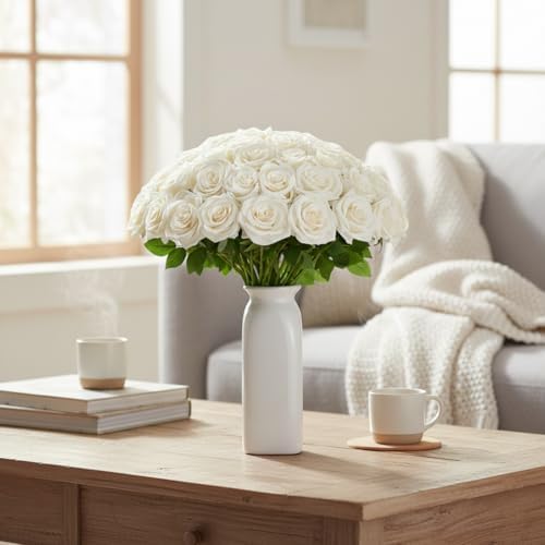 white rose artificial flowers bulk, ivory silk fake shown in use