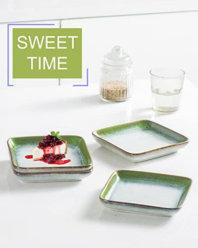 square appetizer plates set of 4, 6 inch on a desk or shelf