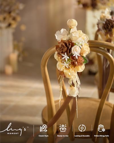 Ling's moment Artificial Flowers Fake Roses Faux Gardenia Foam Brown Beige | Silk Flower, Real Touch Filler Flower, Indoor Outdoor Decor, Table Centerpieces, Wedding Bouquets, Floral Arrangments, 24pcs