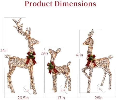 3d brown rattan christmas deer set, 210 leds shown in use