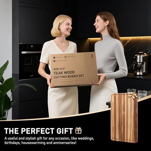 teak wood cutting boards for kitchen 17'' wooden, front angle view