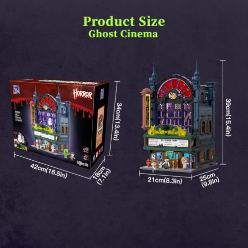 pantasy ghost cinema building set with integrated led, front angle view