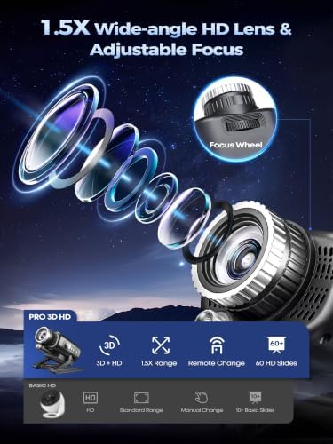 one fire 3d galaxy projector, 65 scenes hd showing dimensions