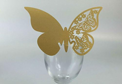 AKOAK Pearlized Paper Butterfly Table Number Place Card Name Card Wine Glass Cup Decoration Wall Decals Sticker for Wedding Party Favor Decor,50 Counts (Gold)