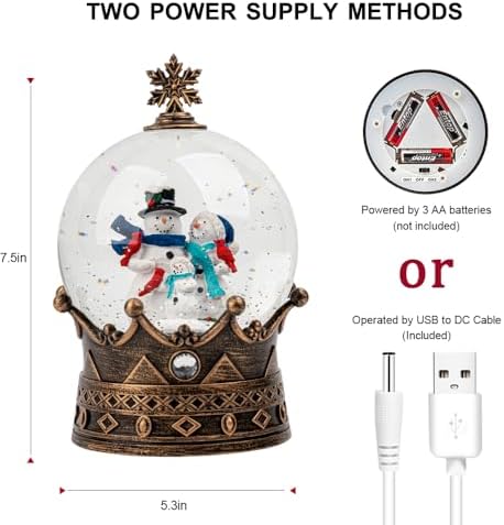 Snow Globe Lighted Christmas Decorations, Snowman Family Musical Crown Snow Globe Lantern with Swirling Glitter, Christmas Holiday Party Gifts and Decorations