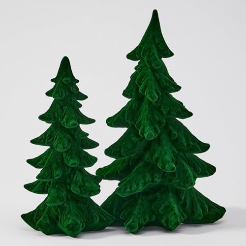 dn deconation flocked christmas tree figurines, green velvet, view 9