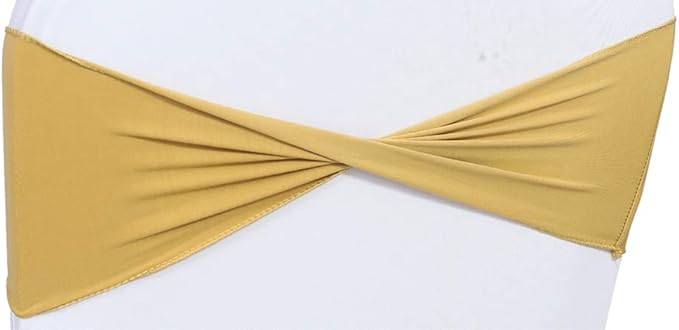 VDS Pack of 300 PCS | Gold | Spandex Chair Sashes Bows Without Buckle | Stretch Elastic Banquet Universal Folding Chair Band Tie with for Wedding Party Conference Celebration Event Decoration