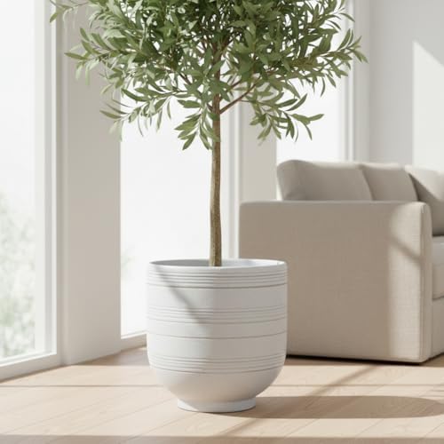 herduk large white ceramic planter for indoor trees, close-up detail