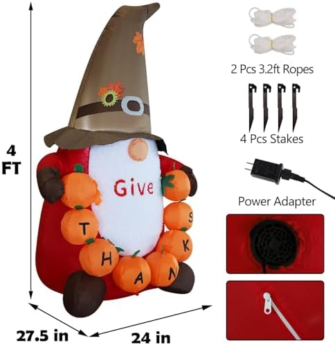 juegoal thanksgiving inflatable gnome, 4 ft lighted cute shown in use