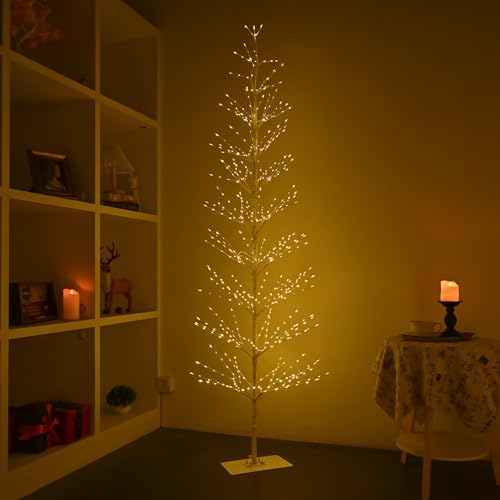 7ft birch tree with 736 led lights, artificial showing dimensions