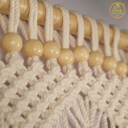 natural beige beaded door curtain, handmade wood bead on a desk or shelf