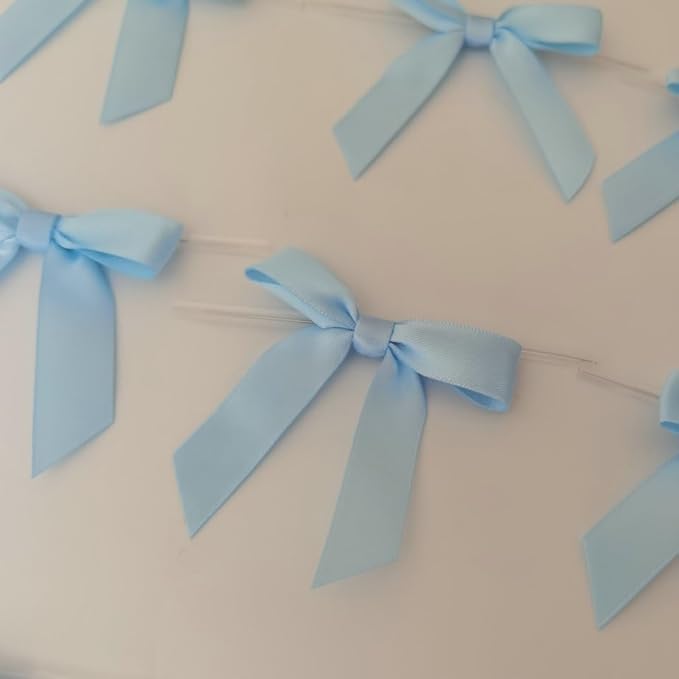 50pcs 2-1/2" Light Blue Satin Ribbon Bows with Twist Ties for Gift Wrapping Packing Christmas Decoration(Lt.Blue)